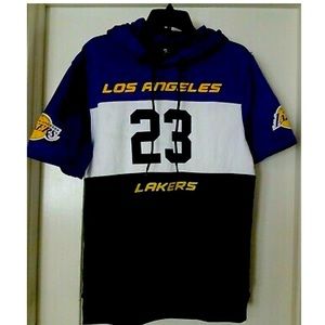 Lebron James LA Lakers Men's Hooded Pullover Sweatshirt Short Sleeve.